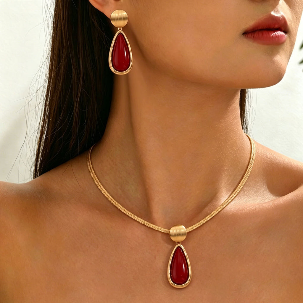 Deep Red Teardrop Collar Jewelry — product image 2