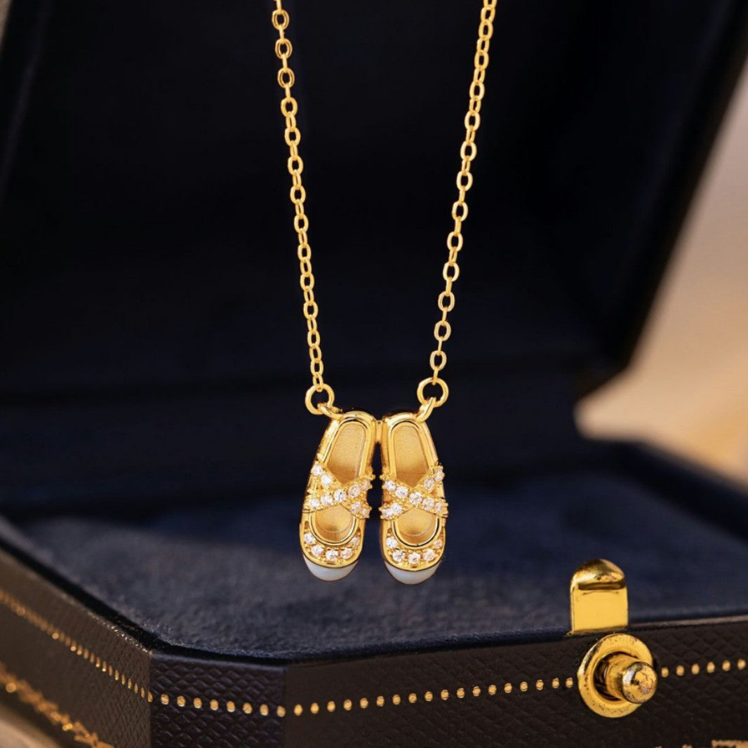 Ballet Shoes Sterling Silver 925 Necklace Female Niche Design Light Luxury Zircon Clavicle Chain Small Red Book Same Pendant