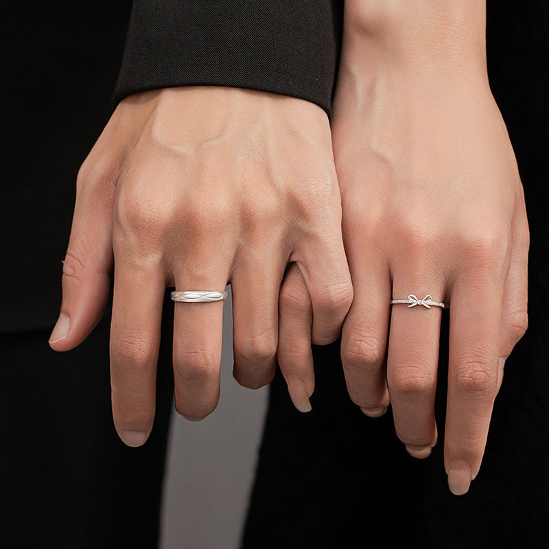 Bow Sterling Silver 925 Couple Ring Men and Women Niche Light Luxury Double Knot Ring Ins Style Valentine's Day Ring