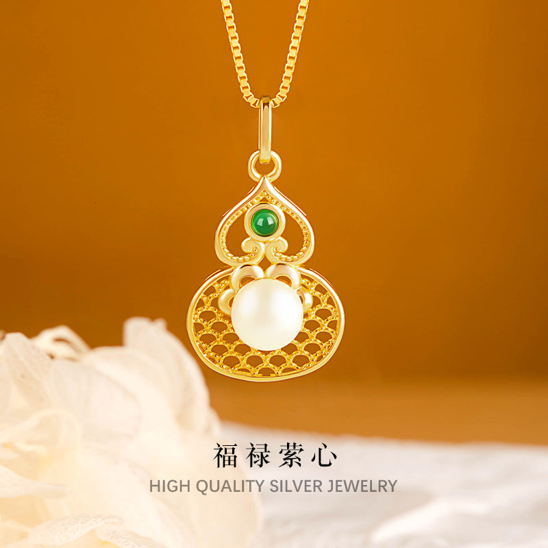 Sterling Silver Necklace – Pearl Detail – openwork detail