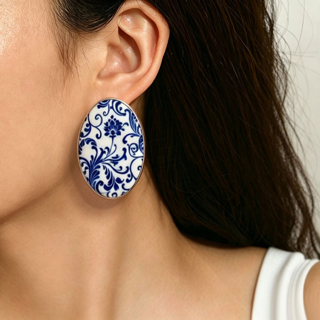 Blue and White Patterned Earrings — product image 2