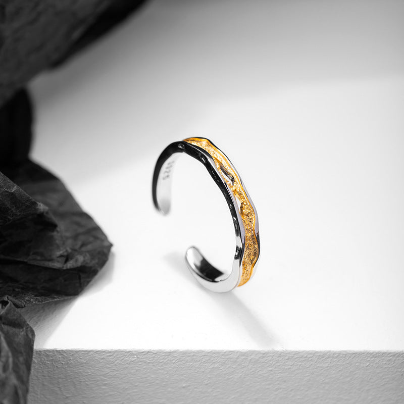 Rizhao Jinshan Sterling Silver 925 Couple Ring Men's and Women's Light Luxury High-Grade Lava Ring Ins Style Texture Pair Ring