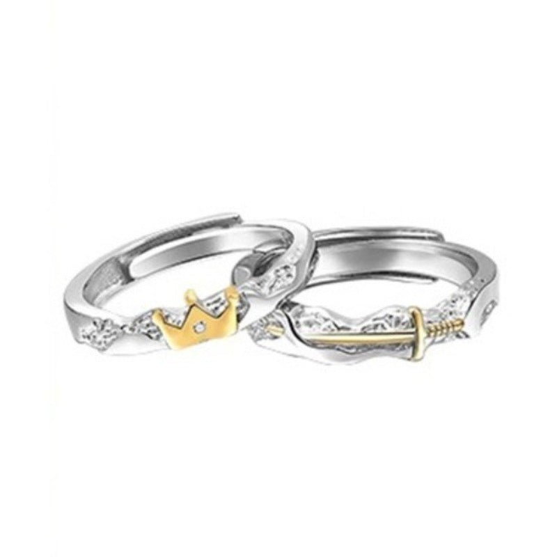 Princess and Knight Sterling Silver 925 Couple Ring Men and Women Fashion Versatile Ring Ins Valentine's Day Crown Ring