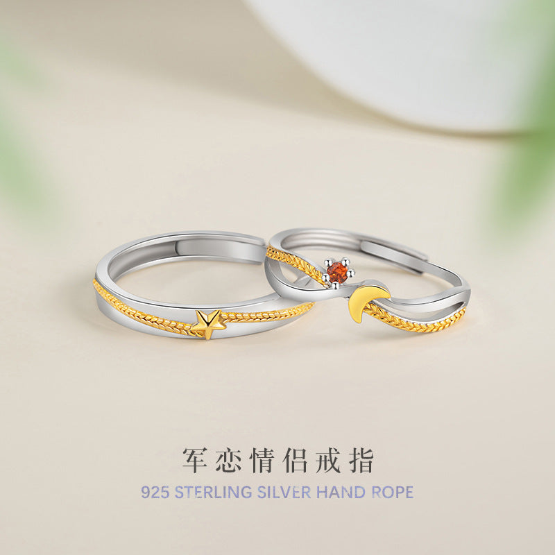 Adjustable Fine Silver Star and Wheat Ring – Zircon Accents