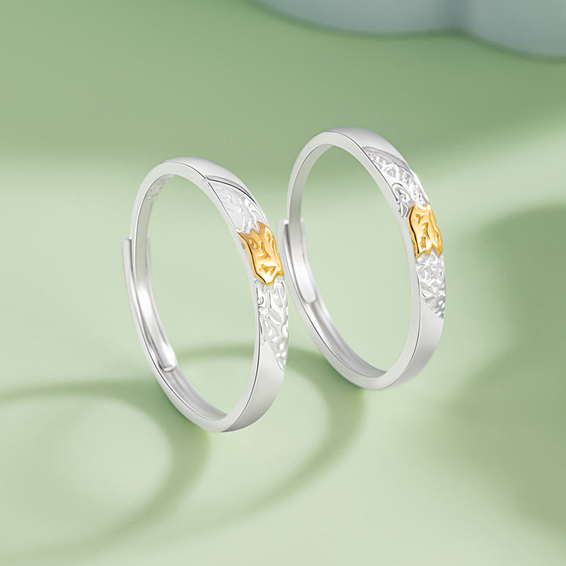 Wutong Sterling Silver 925 Couple Ring Niche Design Light Luxury Texture Sense Plain Ring Ins Style Ginkgo Leaf Ring