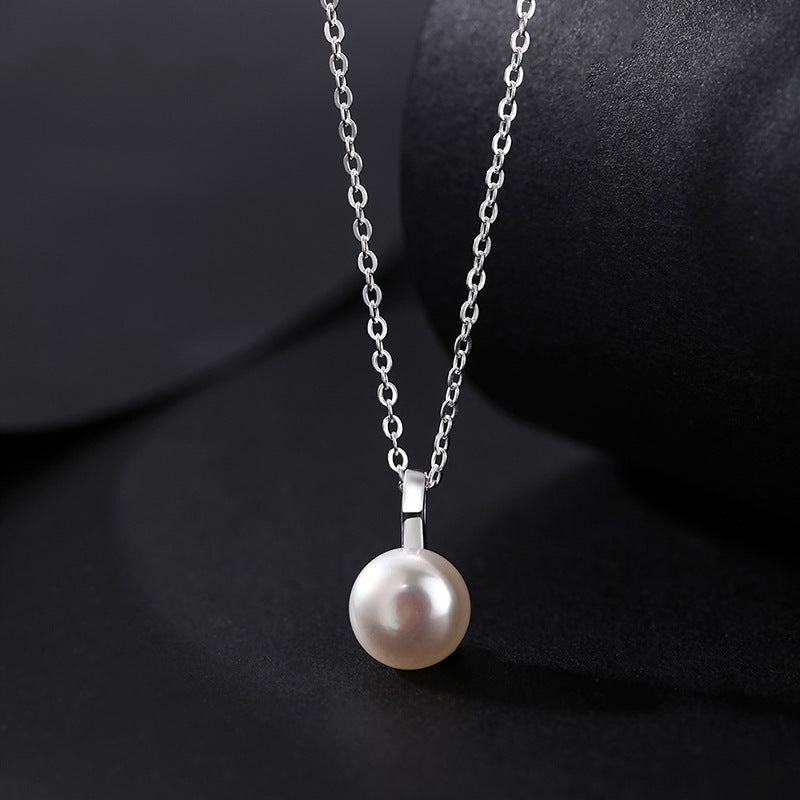 Shijia round Pearl Sterling Silver 925 Necklace Women's Light Luxury High-Grade Clavicle Chain All-Match Ins Style Small Bulb Pendant