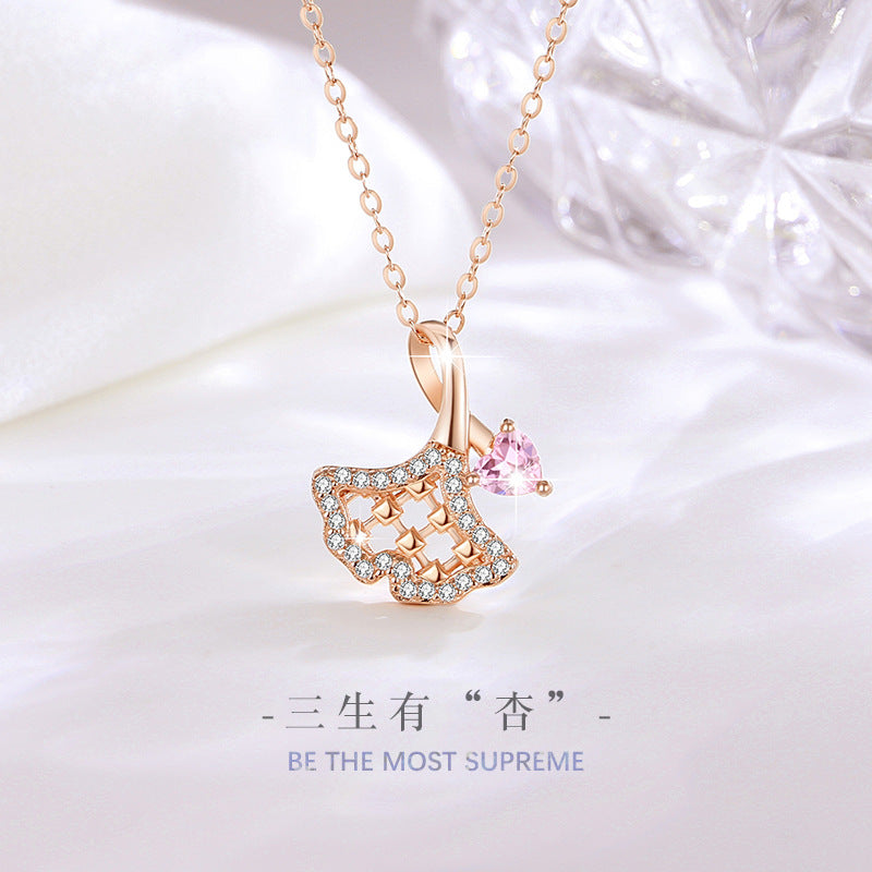 Sansheng Lucky Sterling Silver 925 Necklace Women's Fashion All-Match Zircon Clavicle Chain Get Things Ins Style Love Pendant