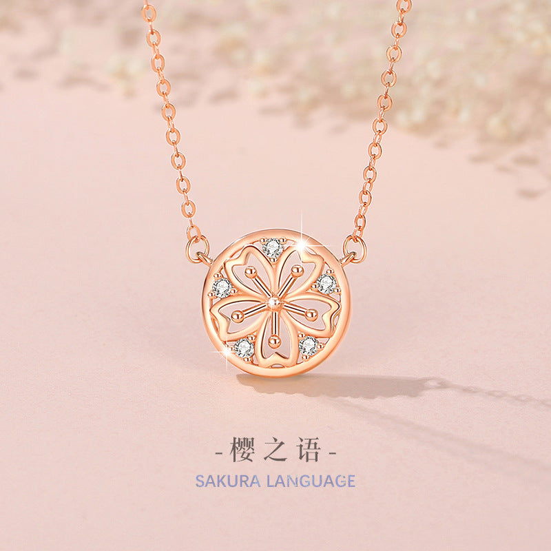 Cherry Blossom Sterling Silver 925 Necklace for Women, Niche Design, Light Luxury Zircon Clavicle Chain, INS Style Flower Pendant