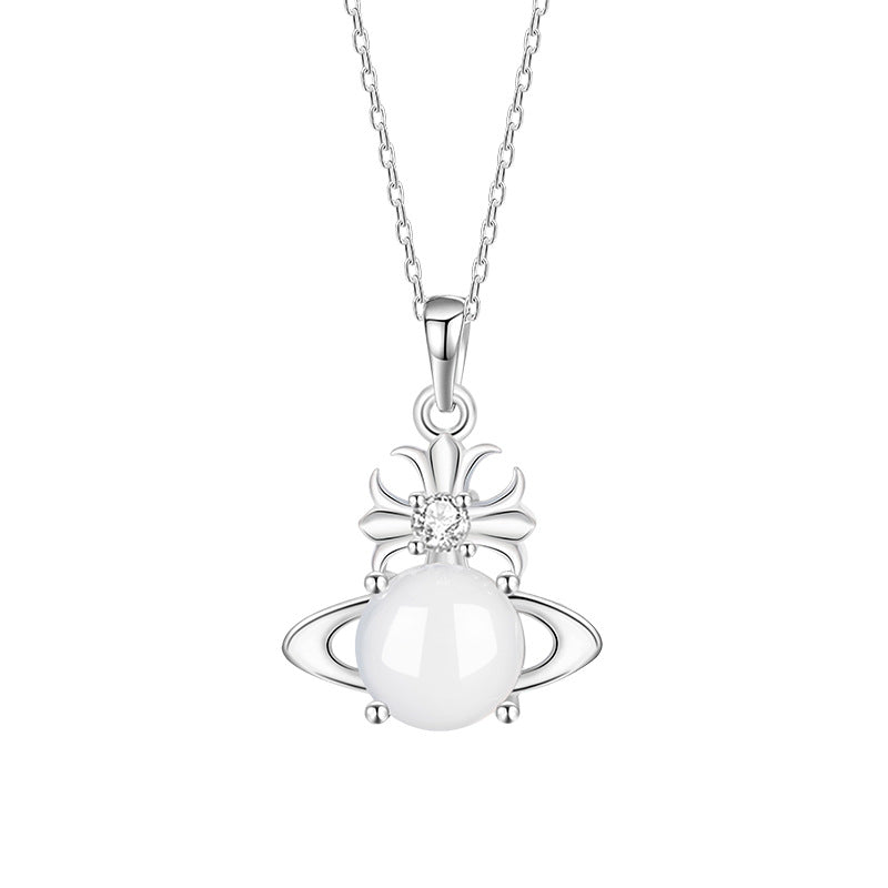 Fantasy Saturn Sterling Silver 925 Necklace Women's Light Luxury High-Grade Chalcedony Planet Clavicle Chain Ins Style Star Pendant