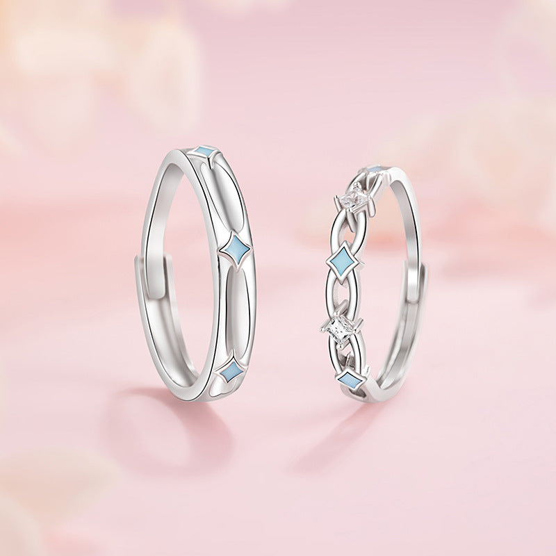 Romantic Star River Sterling Silver 925 Luminous Couple Ring Light Luxury High-Grade Star Ring Ins Wind Star Ring