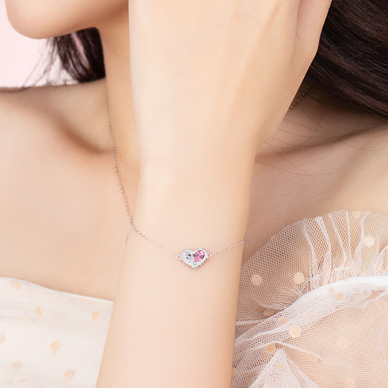 Armband aus 925er Sterlingsilber – Herz und rosa Zirkonia