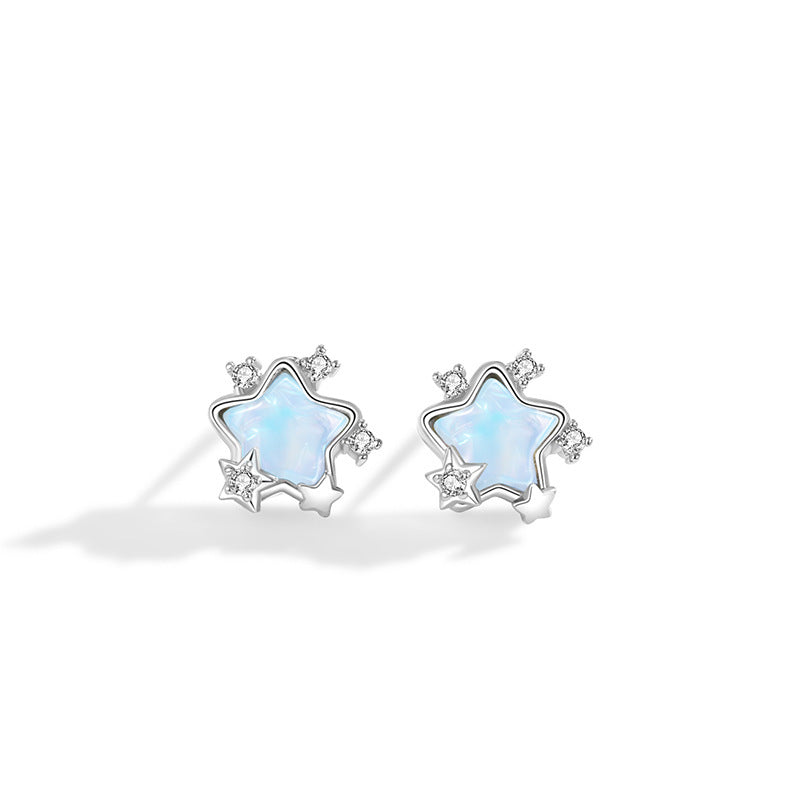 Star Sterling Silver 925 Stud Earrings Female Niche Design Light Luxury Glass Stone Earrings Christmas Ins Meteor Shower Earrings