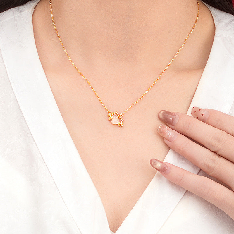 Light Luxury Niche Design Sense S925 Sterling Silver Gourd Pendant White Chalcedony Fu Lu Festival High Clavicle Chain Workplace Commuter