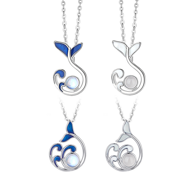 Luminous Sterling Silver Necklace – Moonstone – enamel detail