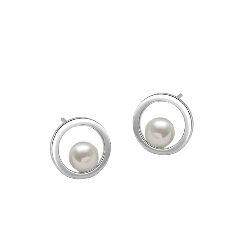Pearl Sterling Silver 925 Stud Earrings Female Niche Design Light Luxury round Ins Style Fashion All-Match White Fritillary Earrings