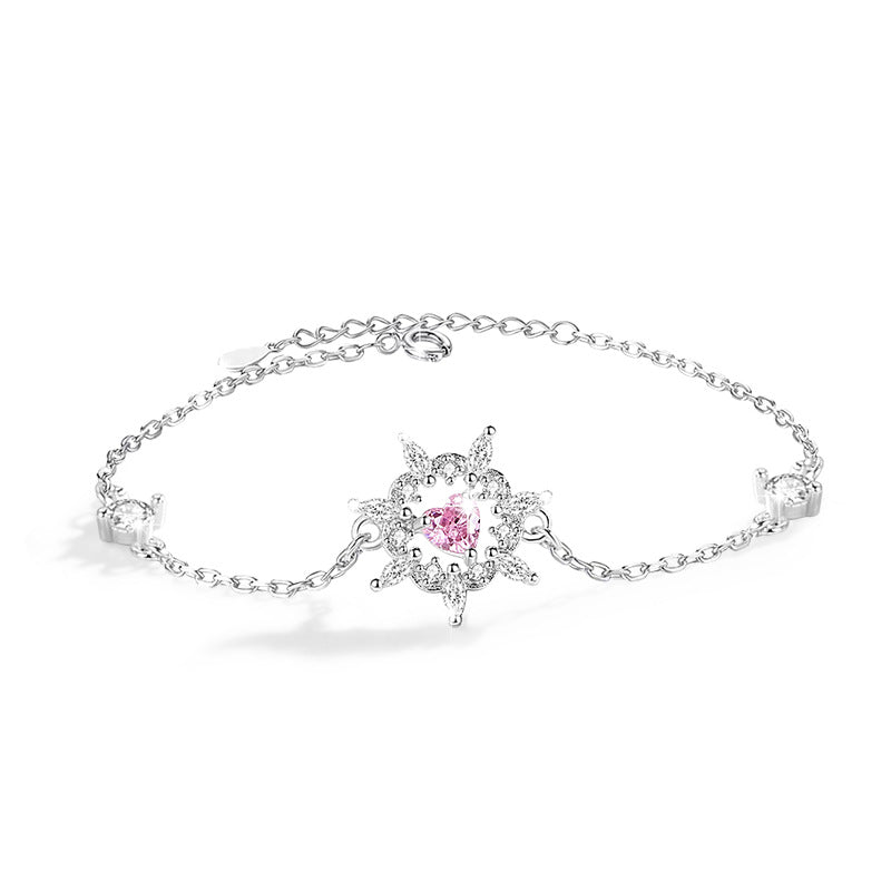 Lucky Sunflower Sterling Silver 925 Bracelet Female Niche Design Light Luxury Pink Zircon Ins Get Love Bracelet