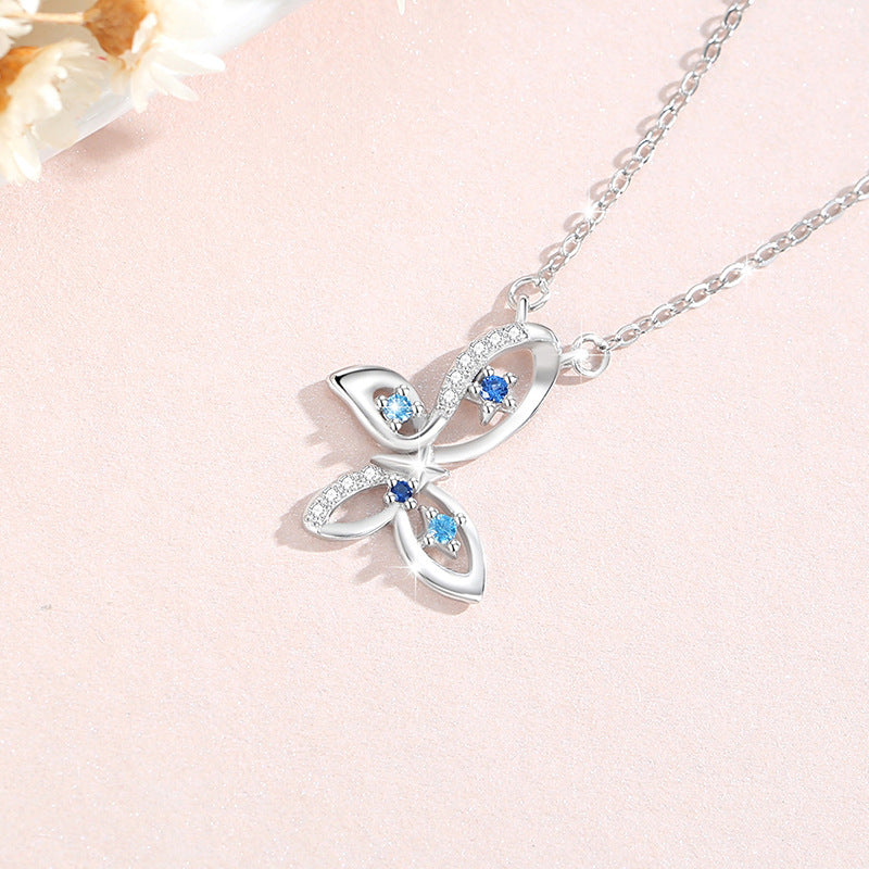Butterfly Sterling Silver 925 Necklace Female Niche Design Light Luxury Zircon Clavicle Chain Get Things Ins Style Star Pendant