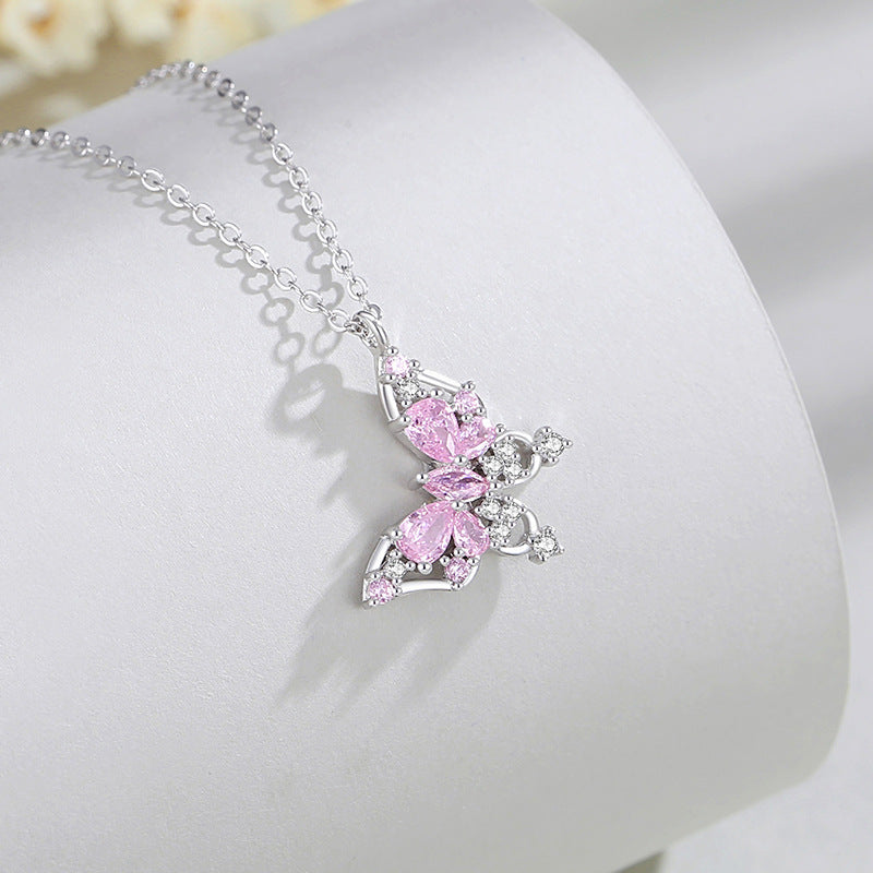 Sterling Silver Butterfly Necklace – Pink Zircon