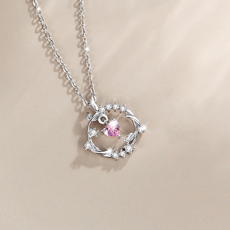 Sterling Silver Flower Necklace – Pink Zircon