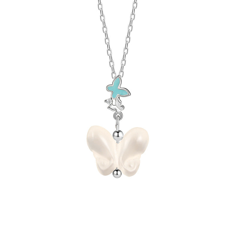 Luminous Sterling Silver Butterfly Necklace – Chalcedony
