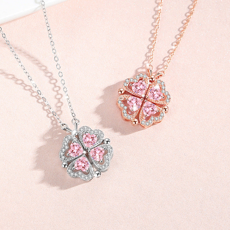 Lucky Clover Sterling Silver 925 Necklace Women's Fashion All-Match Magnetic Clavicle Chain Get Things Ins Style Love Pendant
