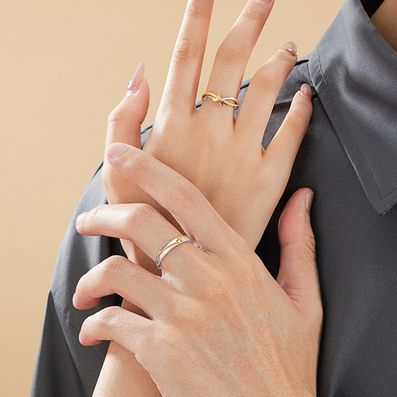 Adjustable Fine Silver Star and Wheat Ring – Zircon Accents