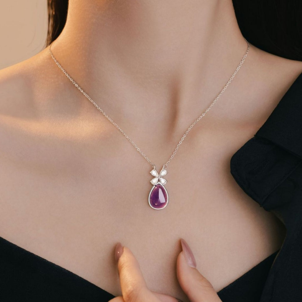 Lucky Clover Sterling Silver 925 Necklace Women's Light Luxury High-Grade Natural Amethyst Clavicle Chain Ins Flower Pendant