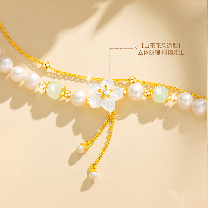 Camellia Freshwater Pearl Bracelet for Girls 2025 New Small New Chinese Bracelet Qixi Gift for Girlfriend