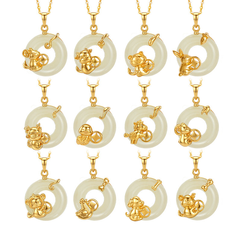 Sterling Silver Zodiac and Disc Necklace – Hetian Jade