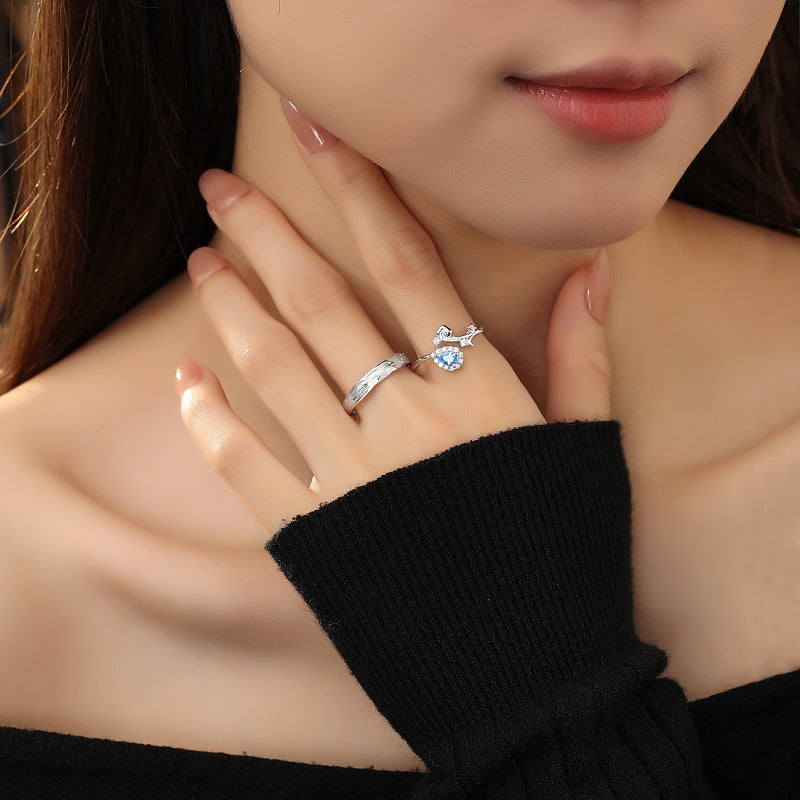 Love Oath Couple Ring S925 Sterling Silver Ring Light Luxury Niche Silver Jewelry Qixi Valentine's Day Gift Wholesale
