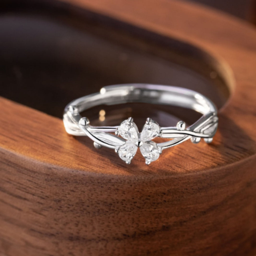 Lucky Clover Pure Silver 999 Ring Female Niche Design Light Luxury Thorn Rose Ring Valentine's Day Ring