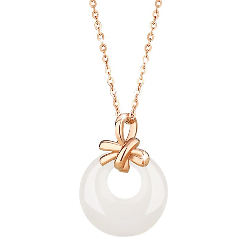 Sterling Silver Disc and Bow Necklace – Chalcedony