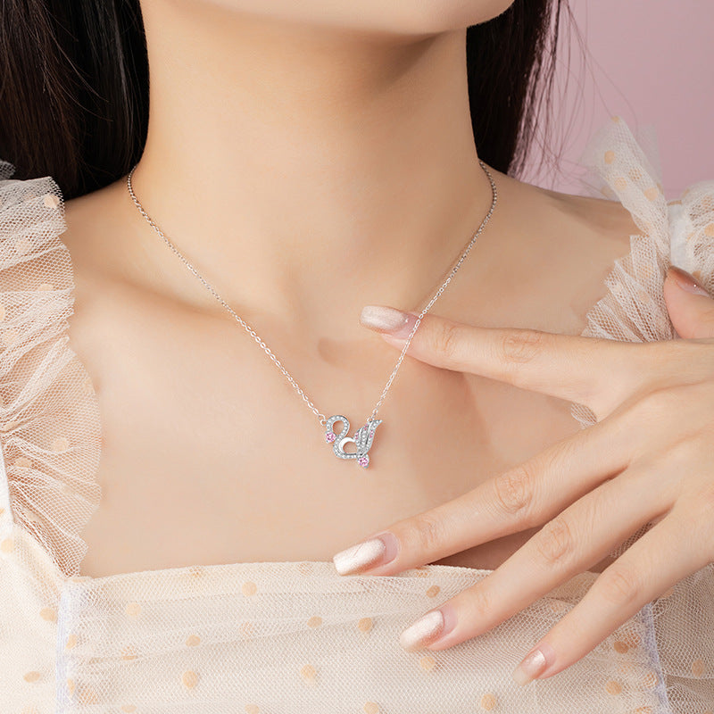 Swan Sterling Silver 925 Necklace Female Niche Design Light Luxury Pink Zircon Clavicle Chain Get Things Ins Love Pendant
