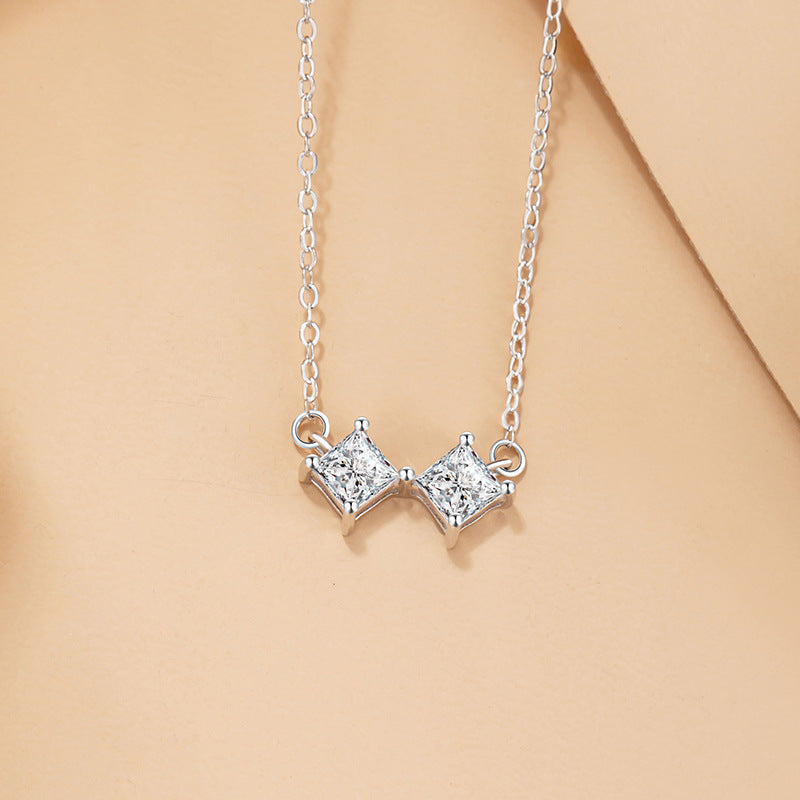 Star Sterling Silver 925 Necklace Female Niche Design Light Luxury Square Zircon Clavicle Chain Ins Style Small Square Sugar Pendant