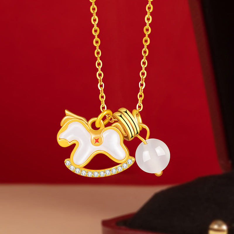 Immediately Rich Flower Sterling Silver 925 Necklace Women's High-Grade White Fritillary Birth Year Clavicle Chain Chalcedony Zodiac Pendant