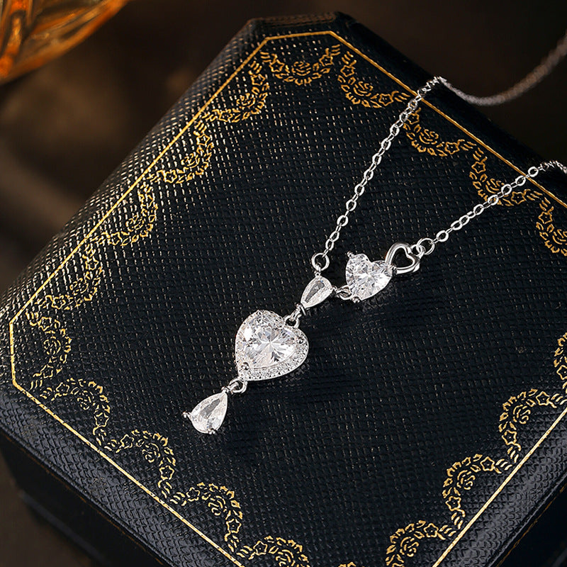 S925 Sterling Silver Necklace Light Luxury Double-Layer Lovely Water Drop Clavicle Chain Qixi Confession Gift Niche Design Necklace