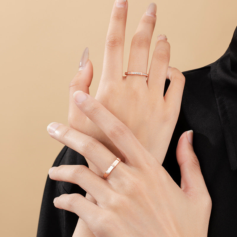 Green Plum Bamboo Horse Sterling Silver 925 Couple Ring Niche Design Light Luxury Bamboo Ring Ins Style Bamboo Ring