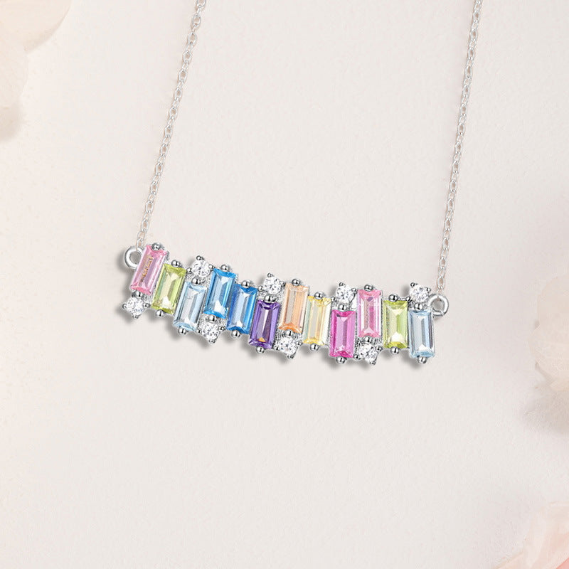 Smile Rainbow Sterling Silver 925 Necklace Female Sweet Cute Style Zircon Clavicle Chain Ins Little Red Book Dopamine Pendant