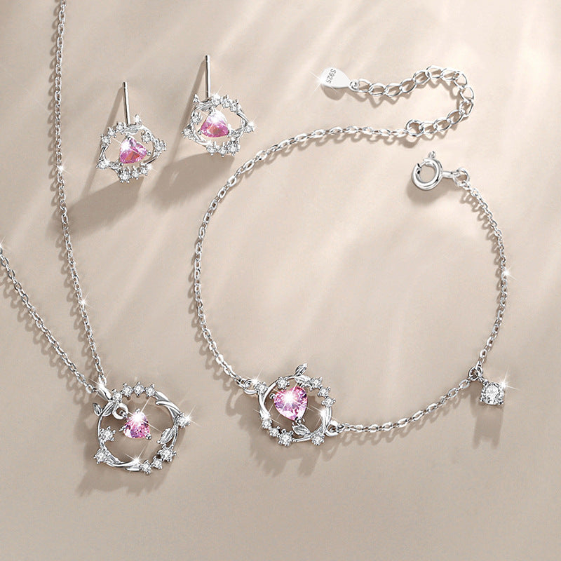 Sterling Silver Flower Necklace – Pink Zircon