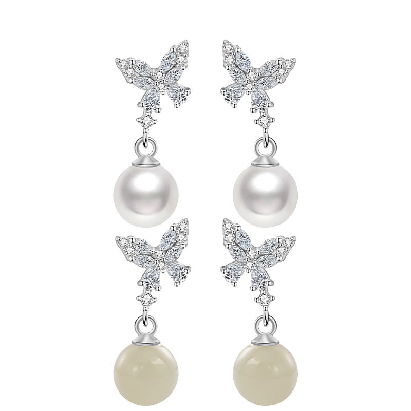 Sterling Silver Butterfly Drop Earrings – Hetian Jade