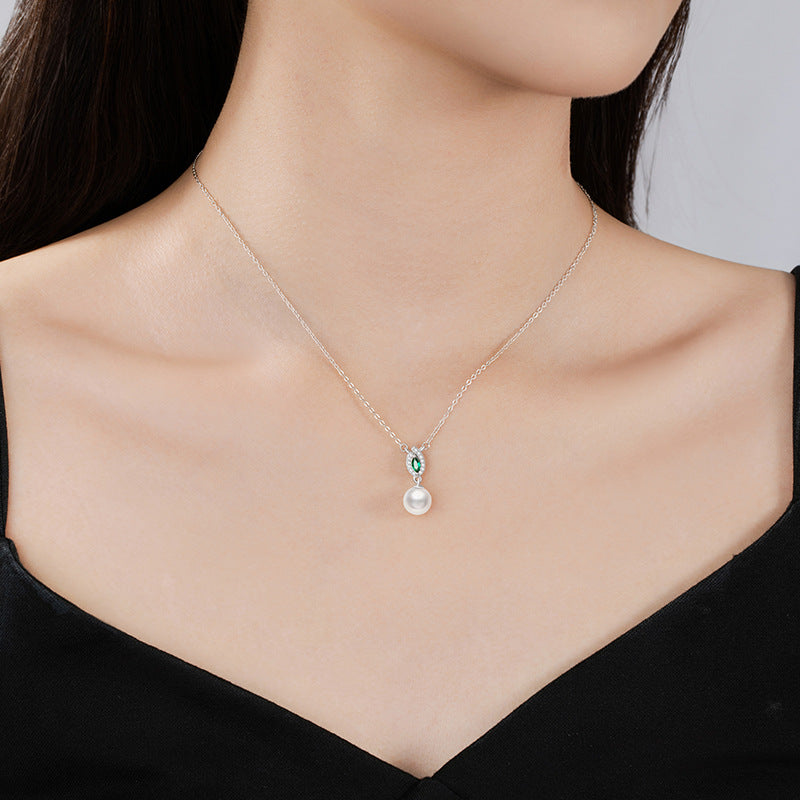Natural Freshwater Pearl Sterling Silver 925 Necklace Female Niche Design Light Luxury Leaf Zircon Clavicle Chain Ins Pendant