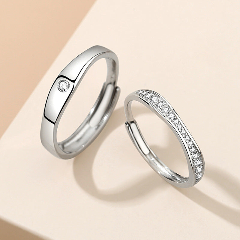 Life Love Sterling Silver 925 Couple Ring Fashion Versatile Zircon Plain Ring Ins Style Mobius Ring