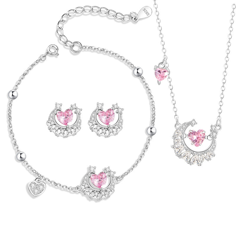 Lovely Sterling Silver 925 Necklace Female Niche Design Light Luxury Moon Zircon Clavicle Chain Ins Style Star Pendant
