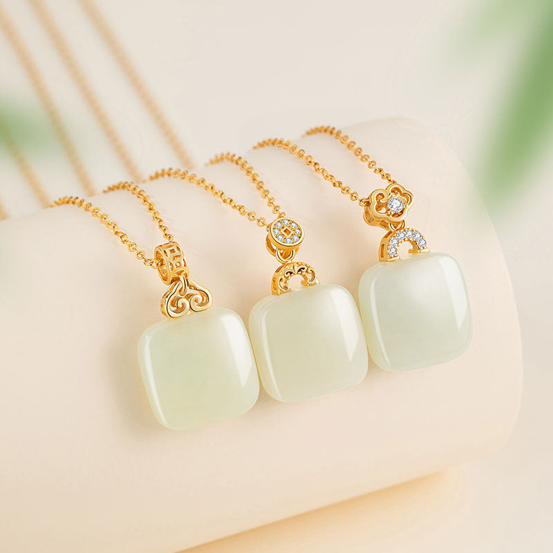 Collana in argento sterling 925 – nuvola e ruyi e giada Hetian