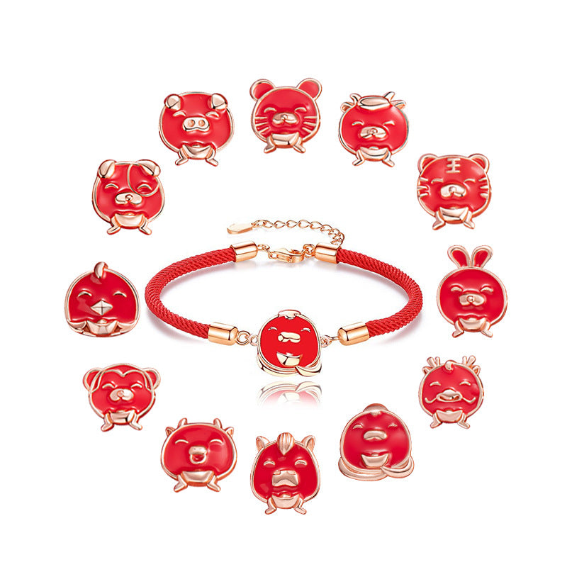 S925 Sterling Silver Temperature-Sensitive Color-Changing Twelve Zodiac Red Rope Bracelet Niche Design Lucky Bracelet Girlfriends Couple Gift
