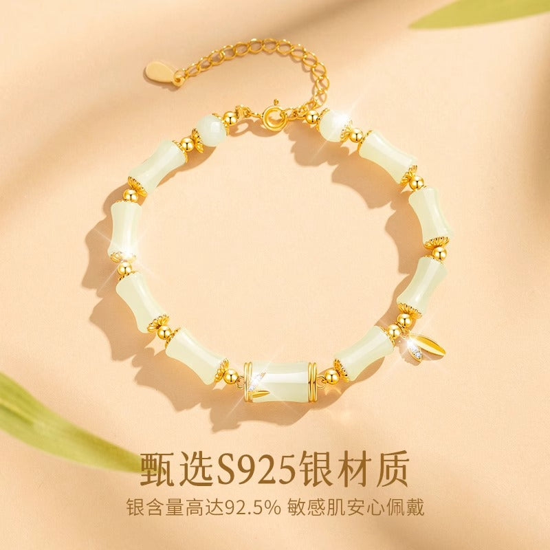 Have You Bamboo Enough Hetian Jade Bracelet Women's High-Grade Light Luxury Bamboo Bracelet Valentine's Day Valentine's Day Gift for Girlfriend