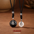 S925 Silver Jewelry National Style Couple's Safety Buckle Black Agate White Chalcedony Lucky Lucky Token Valentine's Day Gift