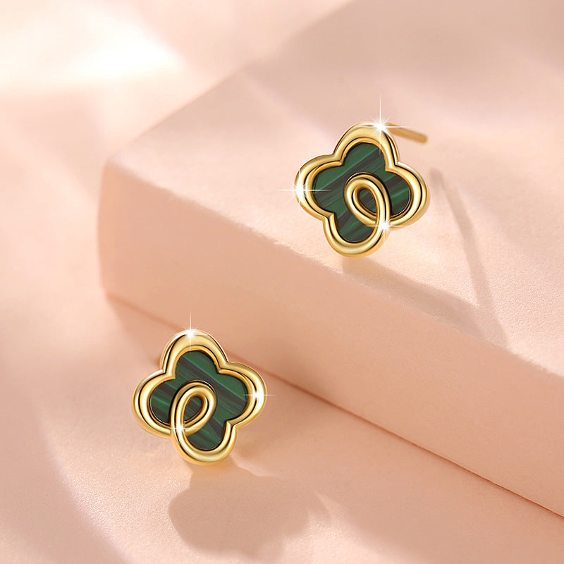 Lucky Clover Sterling Silver 925 Stud Earrings Female Niche Design Light Luxury Flower Earrings Ins Style Peacock Earrings