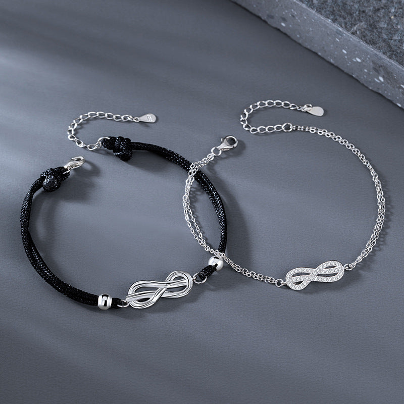 Infinite Symbol Sterling Silver 925 Couple Bracelet Niche Design Light Luxury Zircon Bracelet Mobius Ring Bracelet