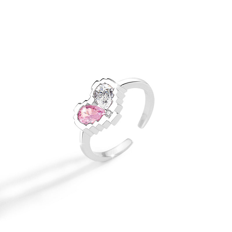 Heart-Shaped Sterling Silver 925 Ring Female Niche Design Light Luxury Pink Zircon Ring Ins Style with Your Ring in Mind